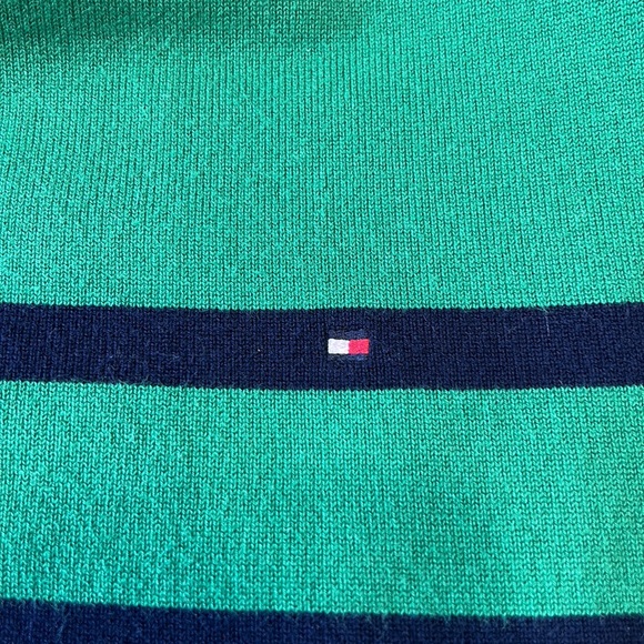Tommy Hilfiger Pima Cotton sweater. Green/navy stripe gold buttons, Size Large. - Picture 6 of 13